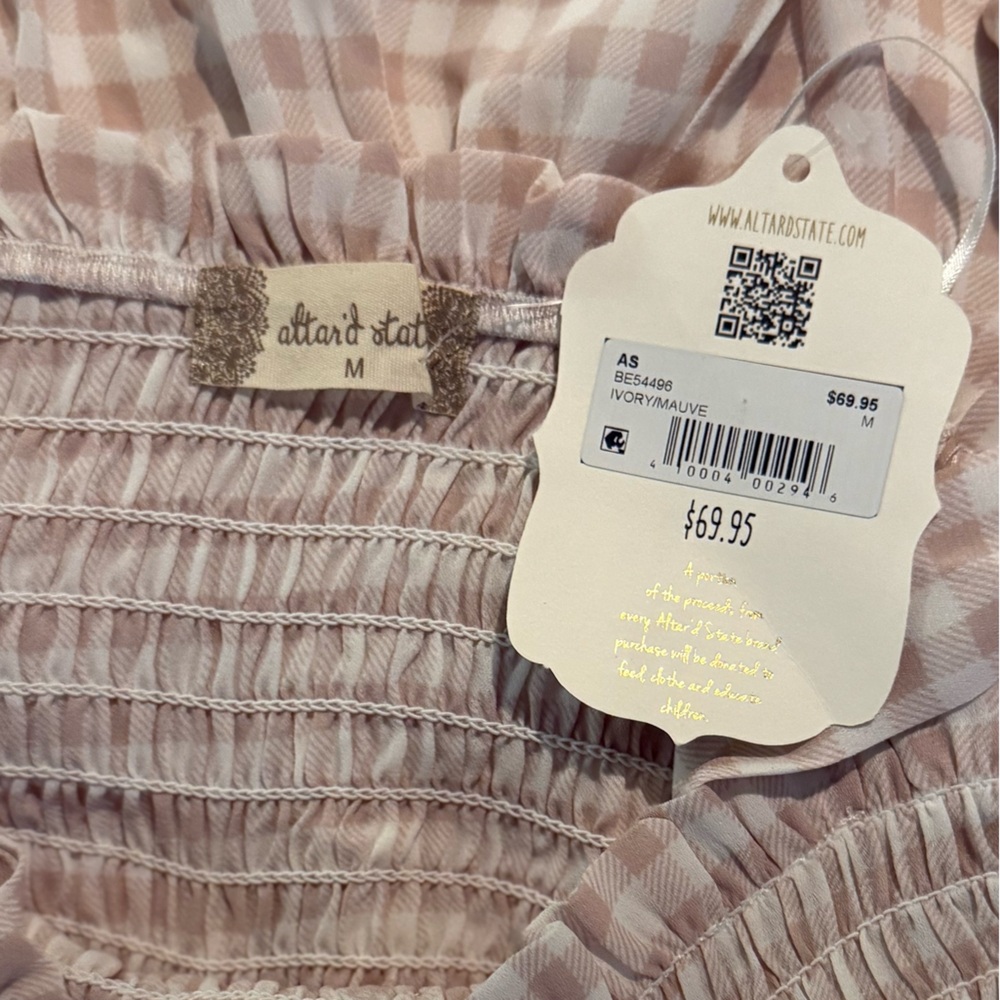 Altar'd State Ivory and Mauve Checkered Mini Dress - Picture 5 of 8